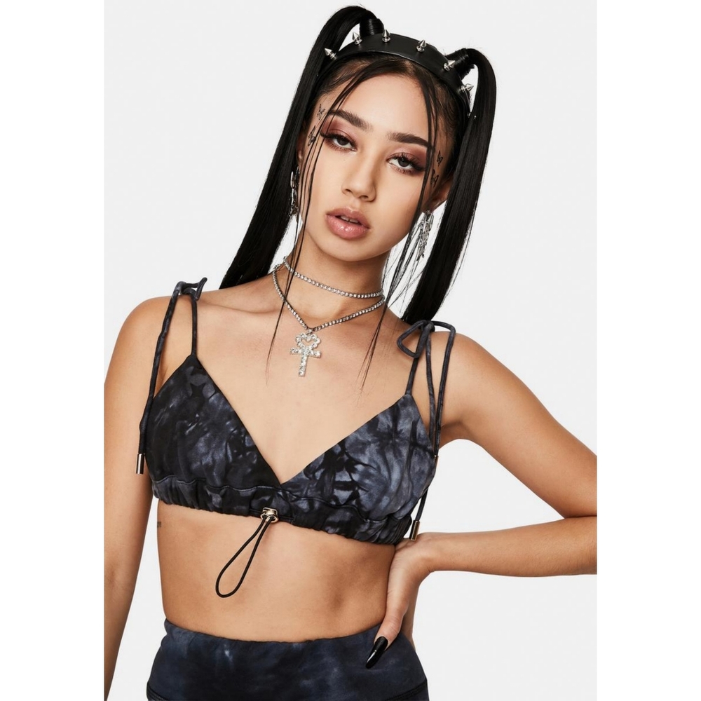 RARE LONDON Navy Tie Dye Toggle Detail Bralette NWT L